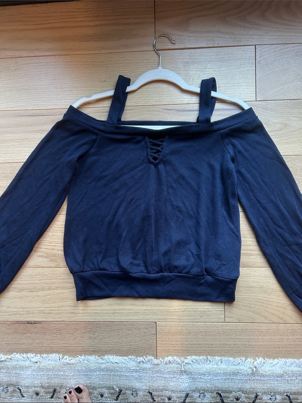 Aeropostale Blue Off-Shoulder Crop Top with Strappy Detail